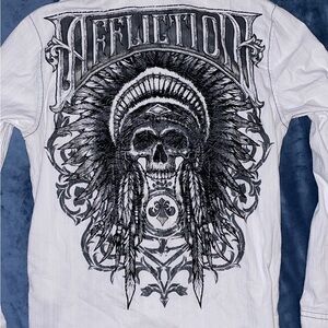 Affliction White and Black Graphic Men's Shirt